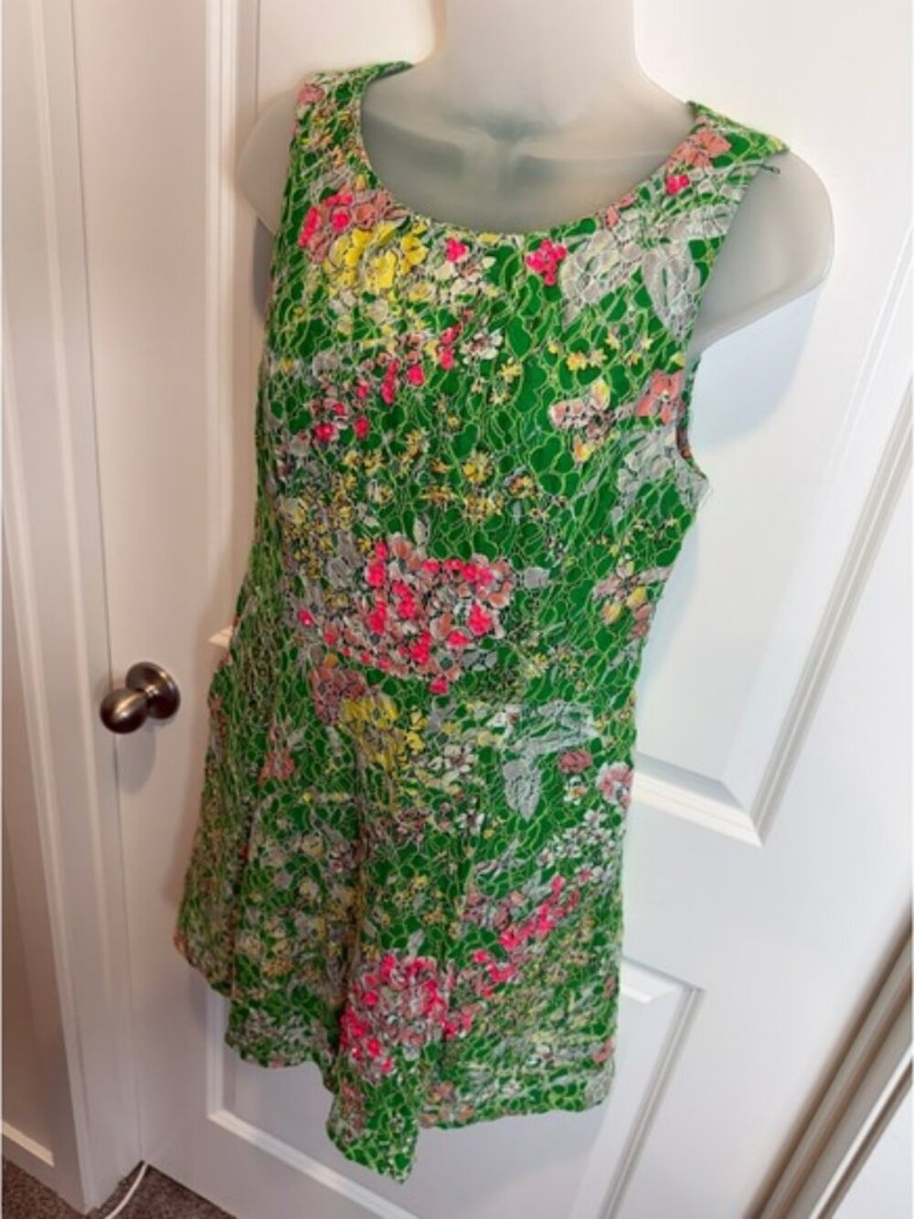 Maeve Anthropologie Green Floral Lace Fit & Flare Dress Sleeveless 10 Anthro Tea